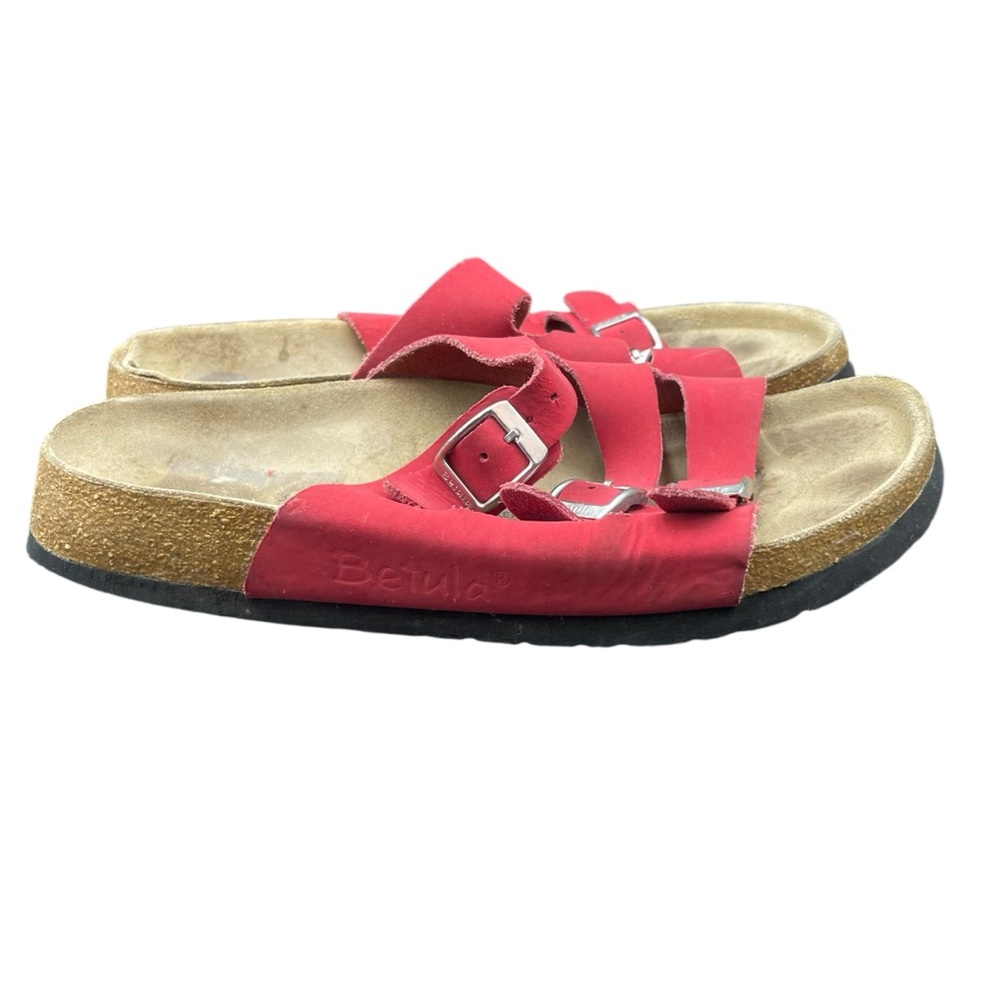 Birkenstock Betula Red 3 Strap Cork Sandals 7 Adjustable Straps Boho - Picture 5 of 8